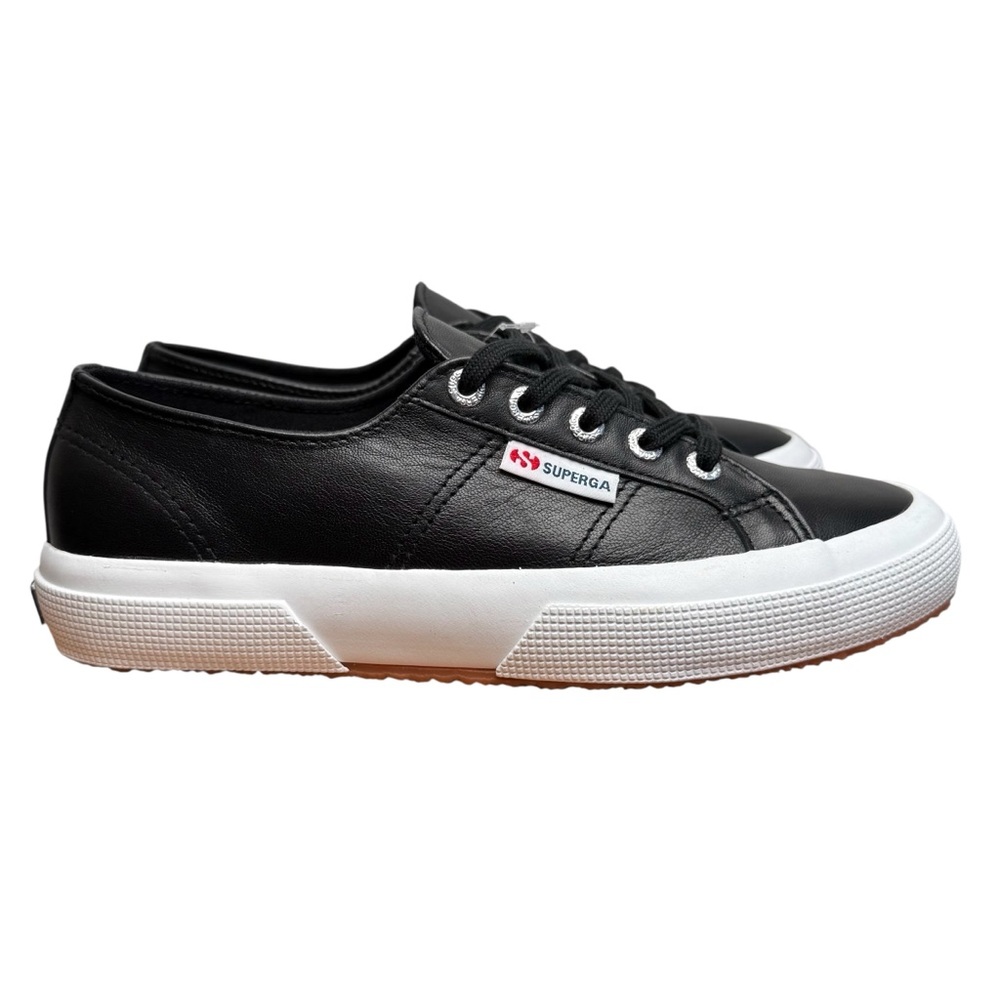 Superga Italian Unisex 2750 NAPPA Black & White Leather Sneakers Size W 7.5/M 6